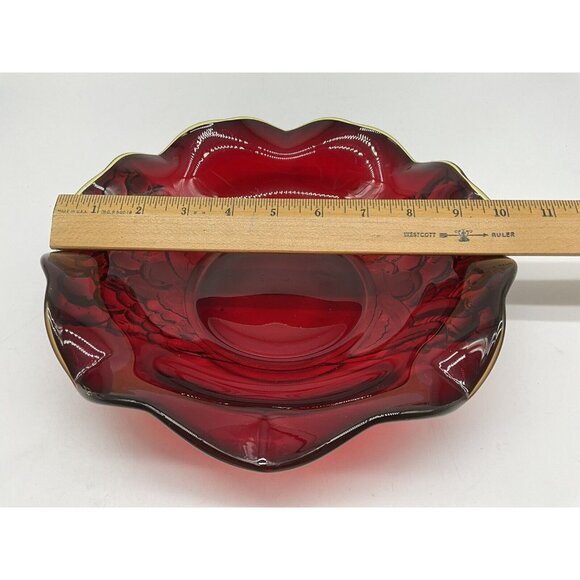 LG Wright Ruby Red Crimped Round Fruit Bowl Embossed Vintage 1960's to 70's Glow - Picture 16 of 16